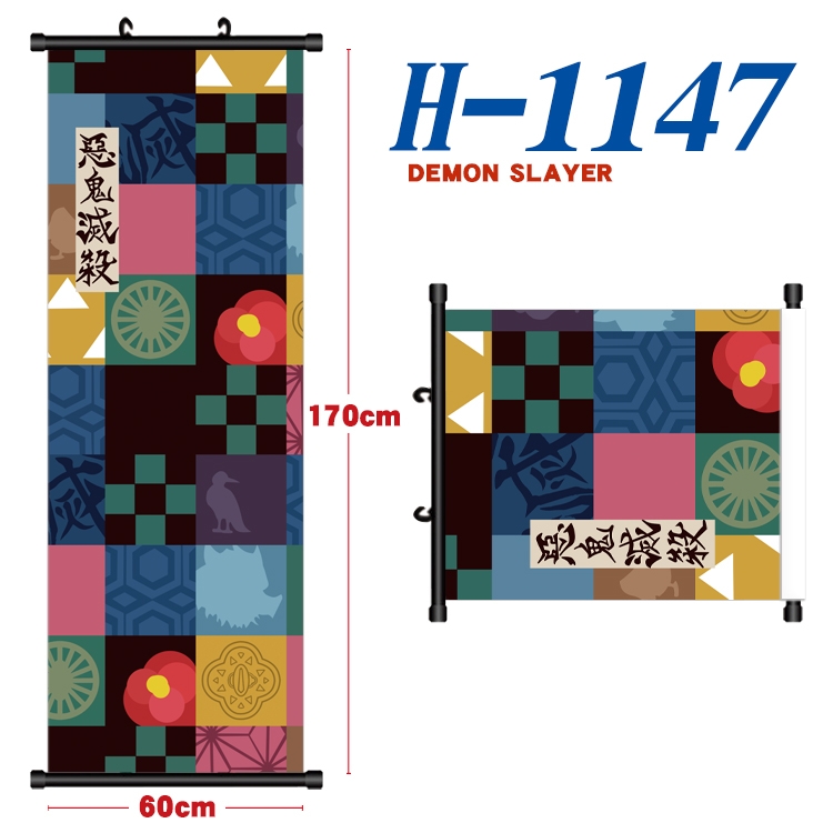 Demon Slayer Kimets Black plastic rod cloth hanging canvas painting Wall Scroll 60x170cm  H-1147A