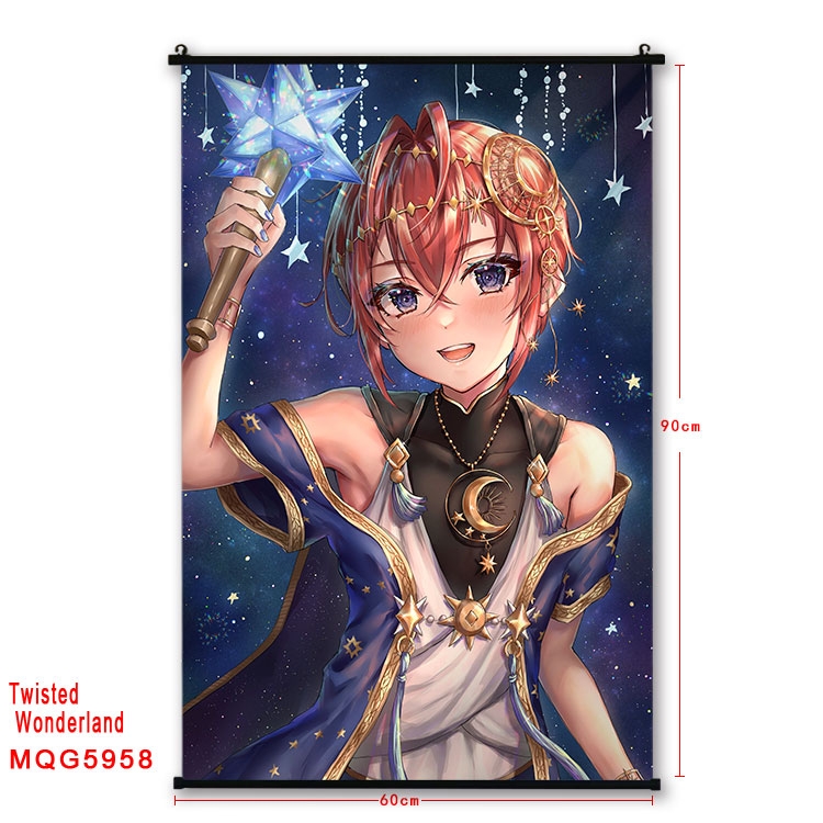 Disney Twisted-Wonderland Anime black Plastic rod Cloth painting Wall Scroll 60X90CM MQG-5958