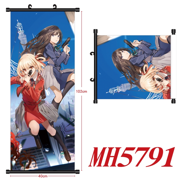 Lycoris Recoil Anime black Plastic rod Cloth painting Wall Scroll 40X102CM MH5791A