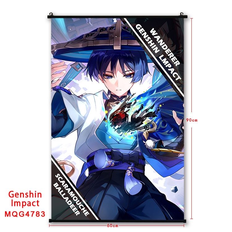 Genshin Impact Anime black Plastic rod Cloth painting Wall Scroll 60X90CM MQG-4783