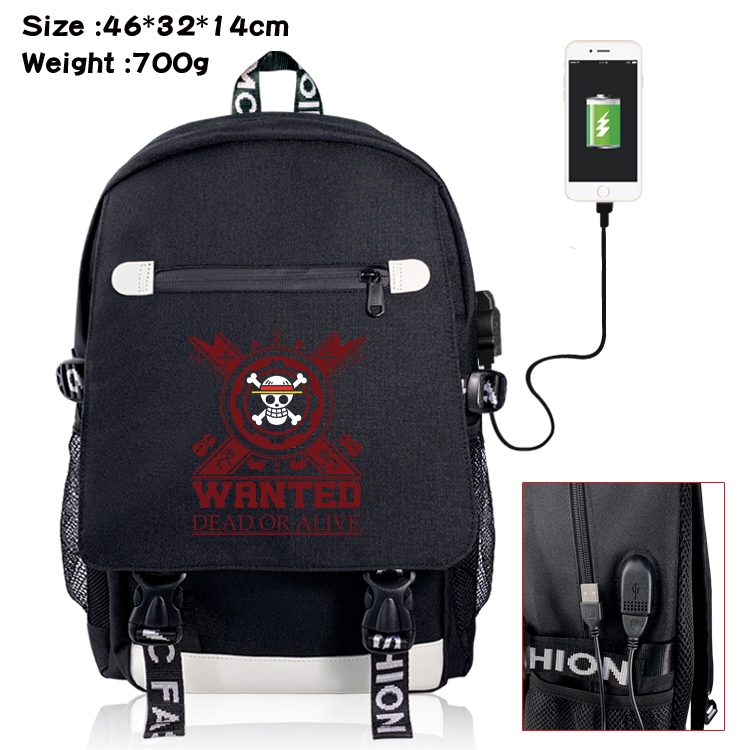 One Piece USB backpack cartoon print student backpack 46X32X14CM 700G