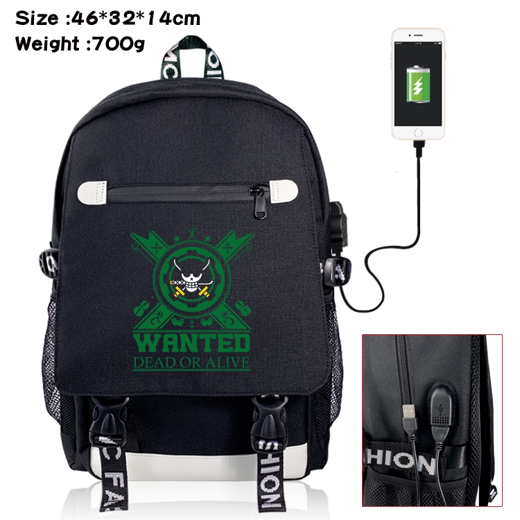 One Piece USB backpack cartoon print student backpack 46X32X14CM 700G