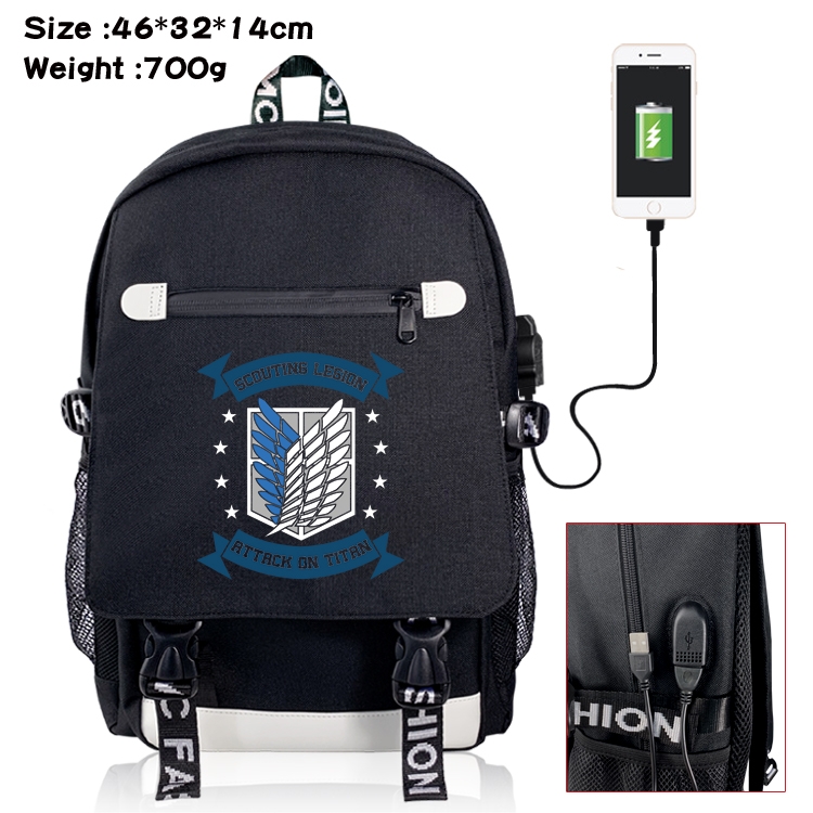 Shingeki no Kyojin USB backpack cartoon print student backpack 46X32X14CM 700G