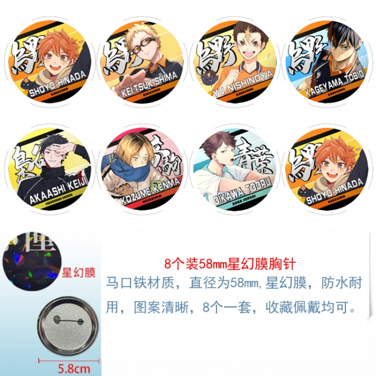 Haikyuu!! Anime round Astral membrane brooch badge 58MM a set of 8