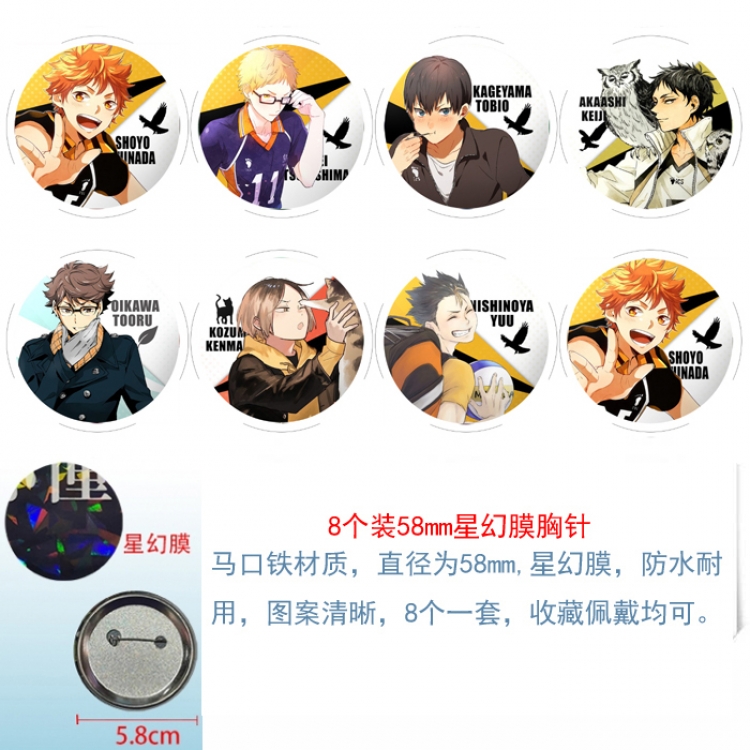 Haikyuu!! Anime round Astral membrane brooch badge 58MM a set of 8