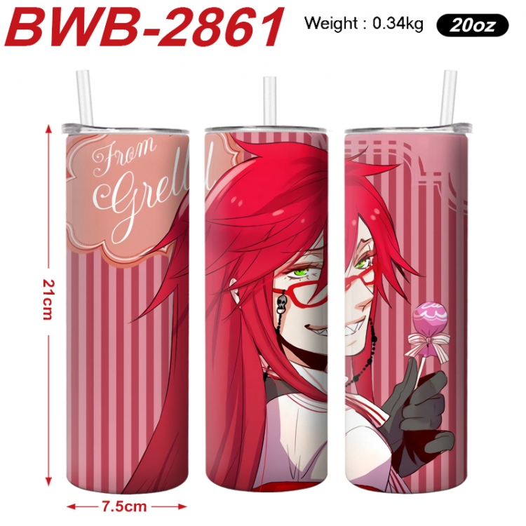 Kuroshitsuji Anime printing insulation cup straw cup 21X7.5CM BWB-2861A