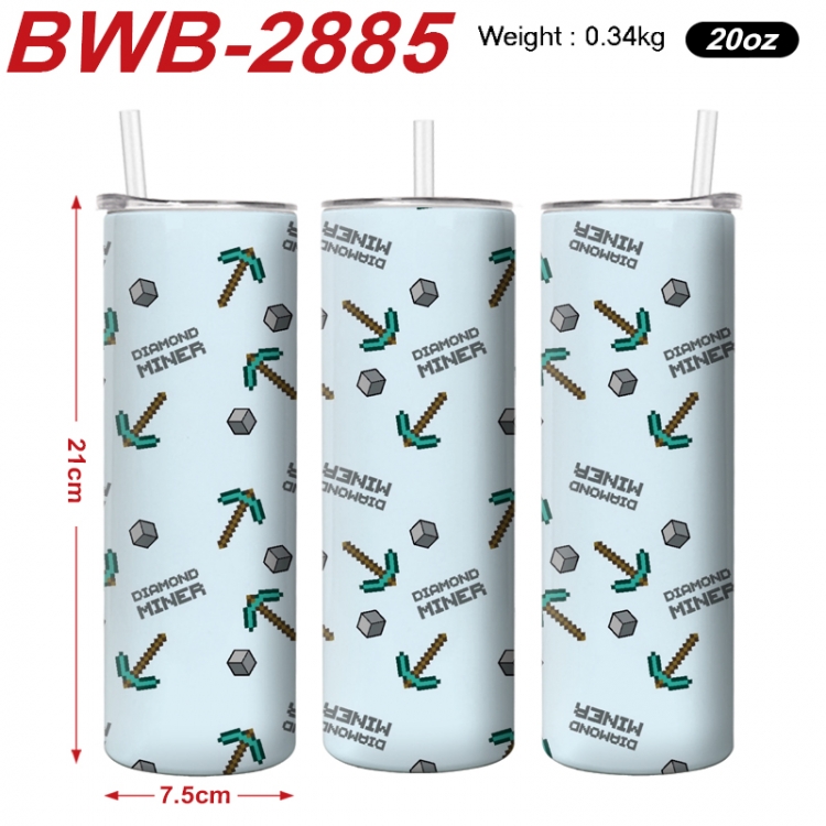 Minecraft Anime printing insulation cup straw cup 21X7.5CM BWB-2885A
