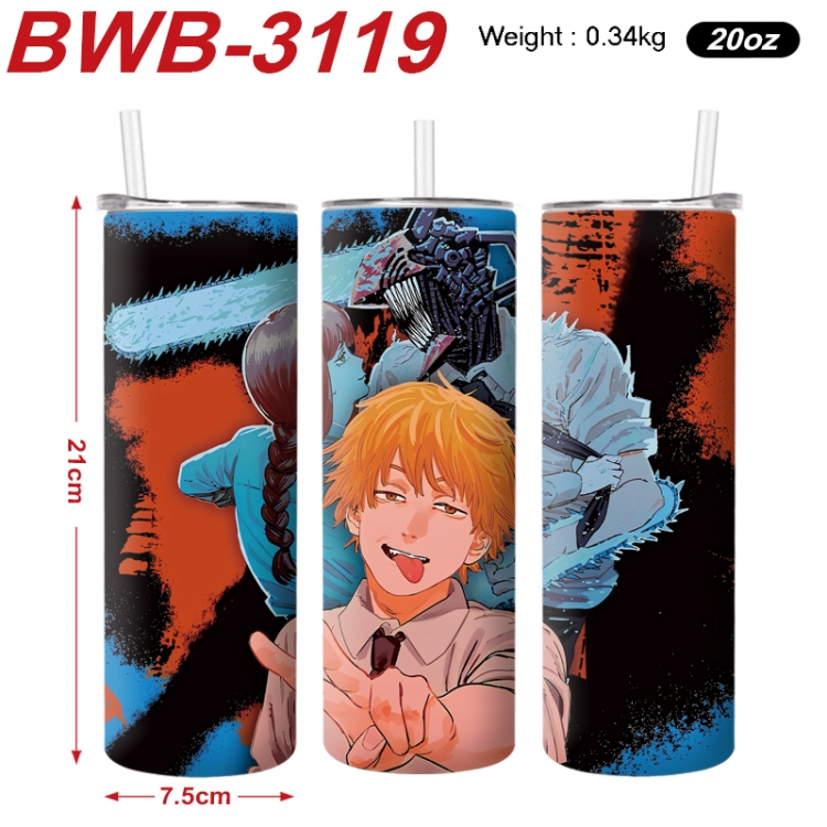 Chainsaw man Anime printing insulation cup straw cup 21X7.5CM