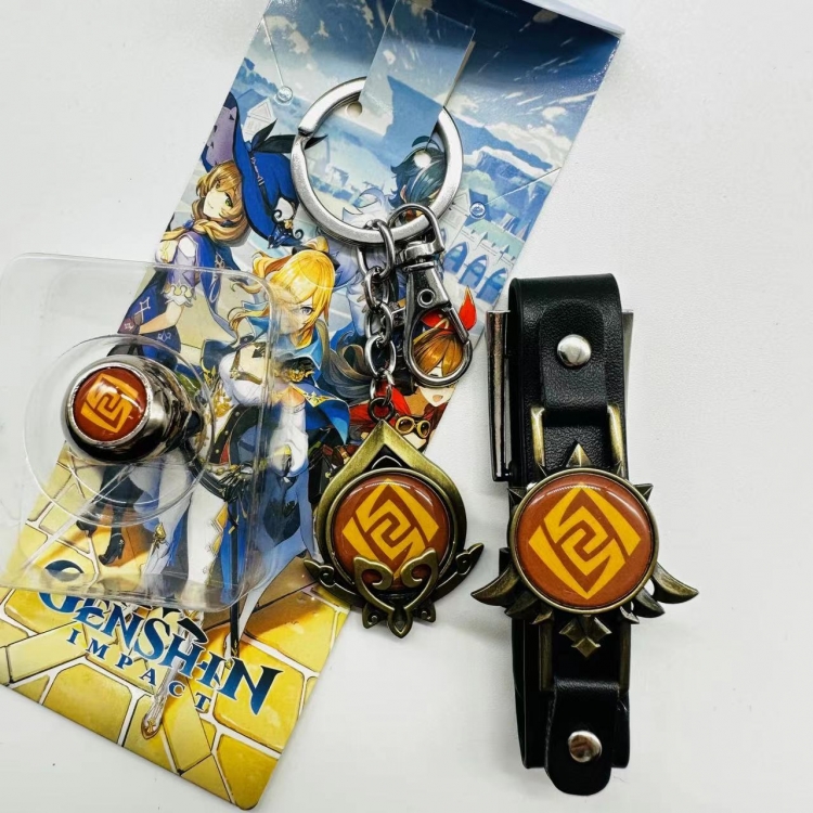 Genshin Impact Anime Surrounding Ring Key Buckle Handle Band 3 Piece Set
