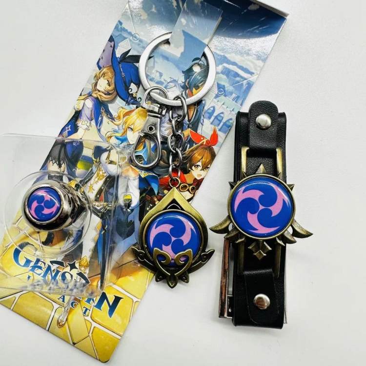 Genshin Impact Anime Surrounding Ring Key Buckle Handle Band 3 Piece Set