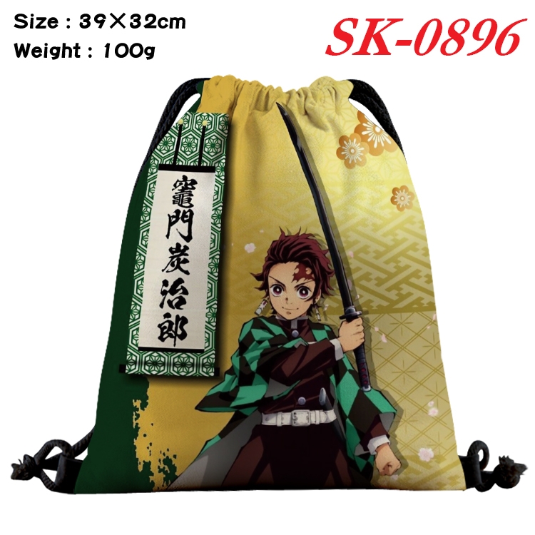 Demon Slayer Kimets cartoon Waterproof Nylon Full Color Drawstring Pocket 39x32cm SK-0896