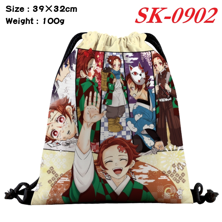 Demon Slayer Kimets cartoon Waterproof Nylon Full Color Drawstring Pocket 39x32cm SK-0902