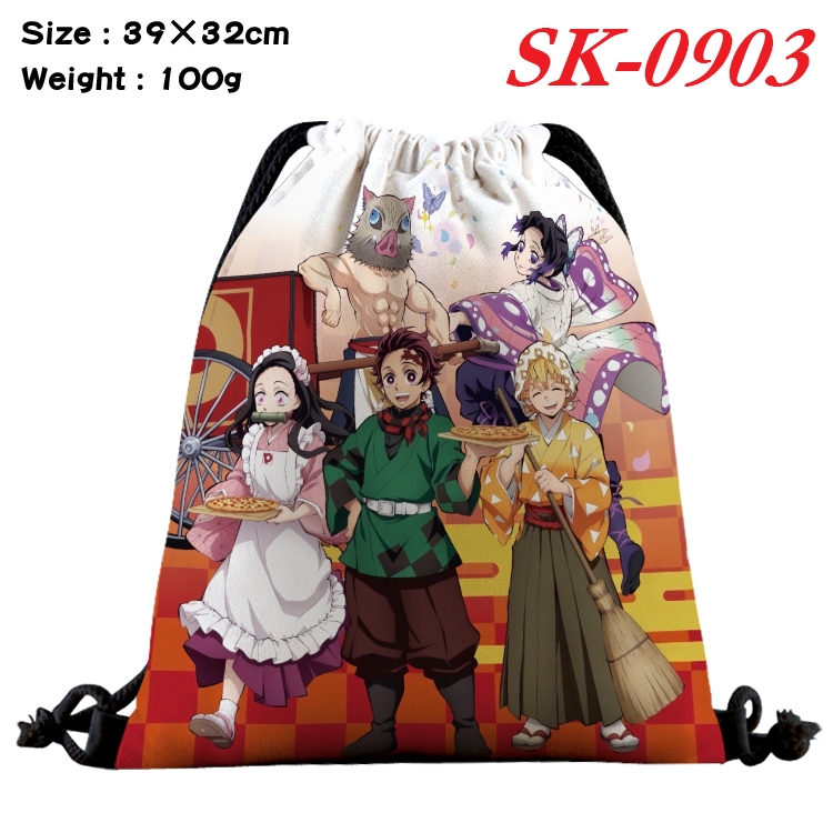 Demon Slayer Kimets cartoon Waterproof Nylon Full Color Drawstring Pocket 39x32cm SK-0903