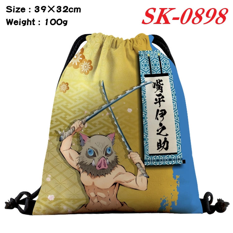 Demon Slayer Kimets cartoon Waterproof Nylon Full Color Drawstring Pocket 39x32cm  SK-0898