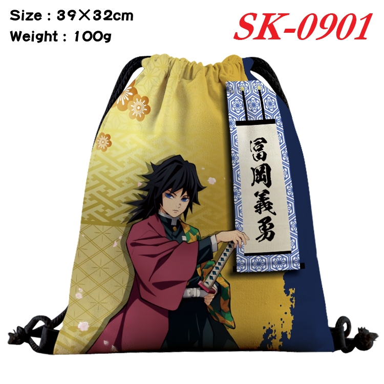 Demon Slayer Kimets cartoon Waterproof Nylon Full Color Drawstring Pocket 39x32cm SK-0901