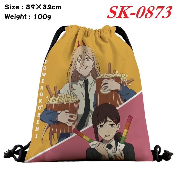 Chainsaw man cartoon Waterproof Nylon Full Color Drawstring Pocket 39x32cm  SK-0873