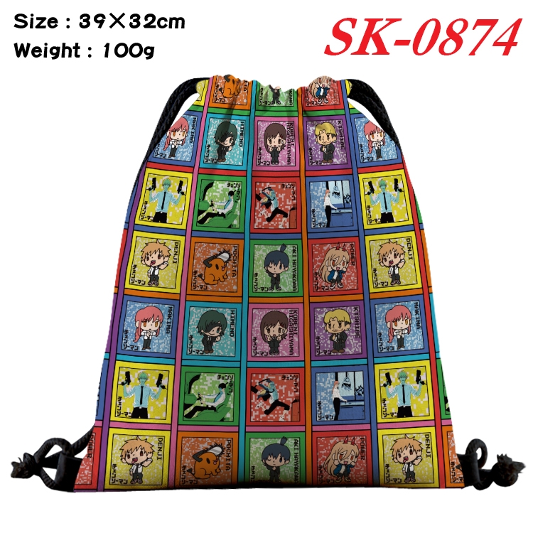 Chainsaw man cartoon Waterproof Nylon Full Color Drawstring Pocket 39x32cm SK-0874