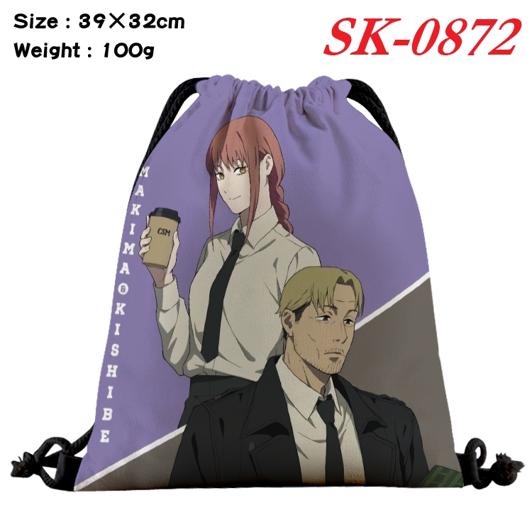 Chainsaw man cartoon Waterproof Nylon Full Color Drawstring Pocket 39x32cm SK-0872