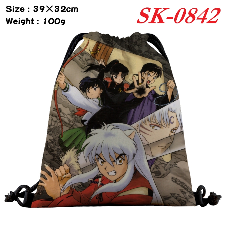 Inuyasha  cartoon Waterproof Nylon Full Color Drawstring Pocket 39x32cm SK-0842