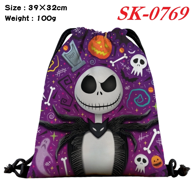 The Nightmare Before Christmas cartoon Waterproof Nylon Full Color Drawstring Pocket 39x32cm  SK-0769