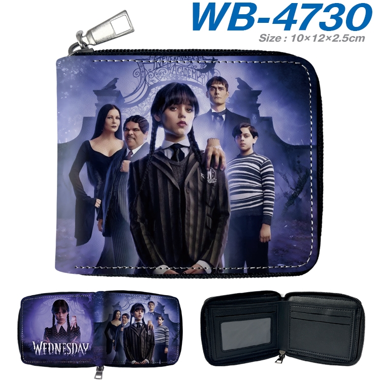 The Addams Family Anime color short full zip folding wallet 10x12x2.5cm WB-4730A