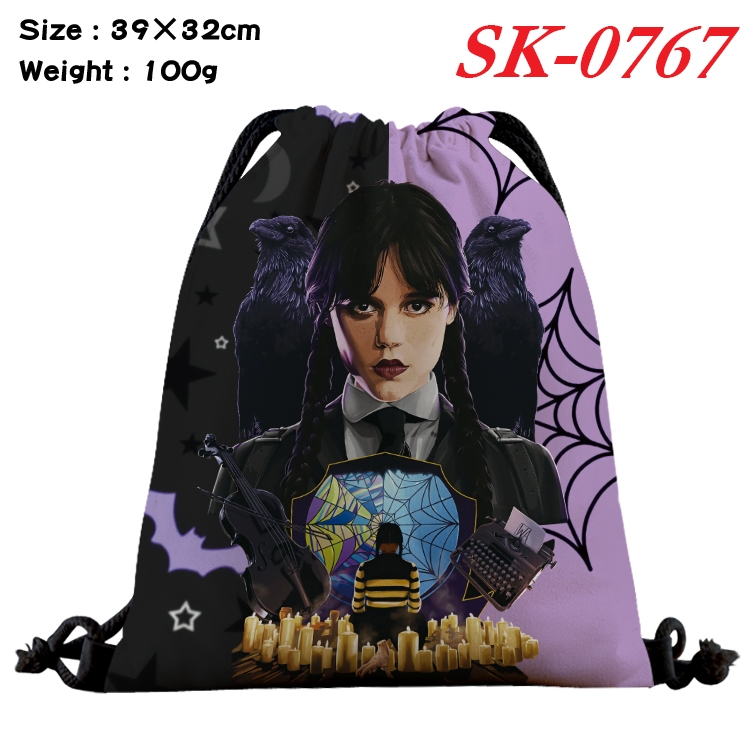 The Addams Family cartoon Waterproof Nylon Full Color Drawstring Pocket 39x32cm SK-0767