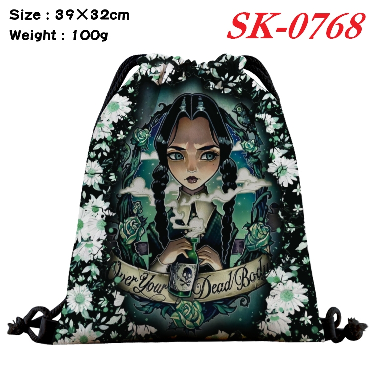 The Addams Family cartoon Waterproof Nylon Full Color Drawstring Pocket 39x32cm SK-0768