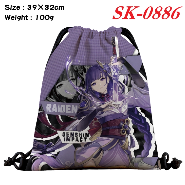 Genshin Impact cartoon Waterproof Nylon Full Color Drawstring Pocket 39x32cm  SK-0886