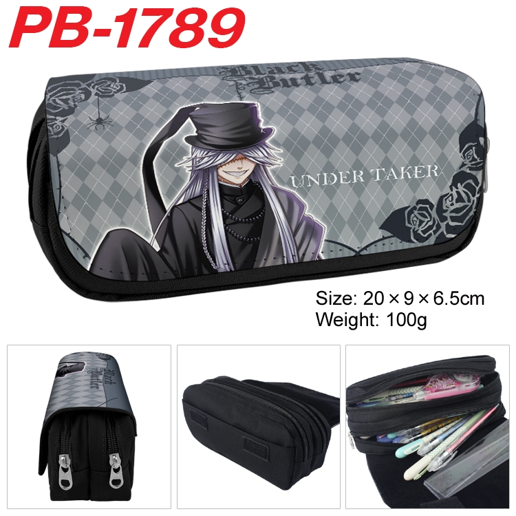 Kuroshitsuji Anime double-layer pu leather printing pencil case 20×9×6.5cm PB-1789