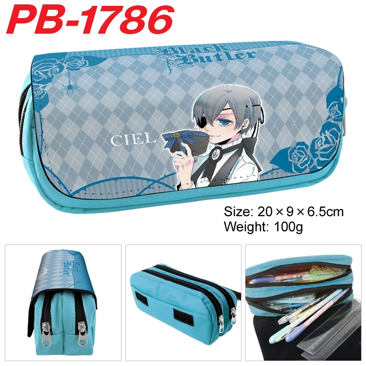 Kuroshitsuji Anime double-layer pu leather printing pencil case 20×9×6.5cm  PB-1786