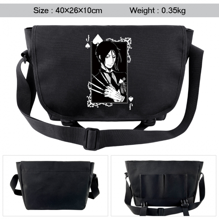 Kuroshitsuji  Anime black double button waterproof single shoulder crossbody bag 40x26x10cm