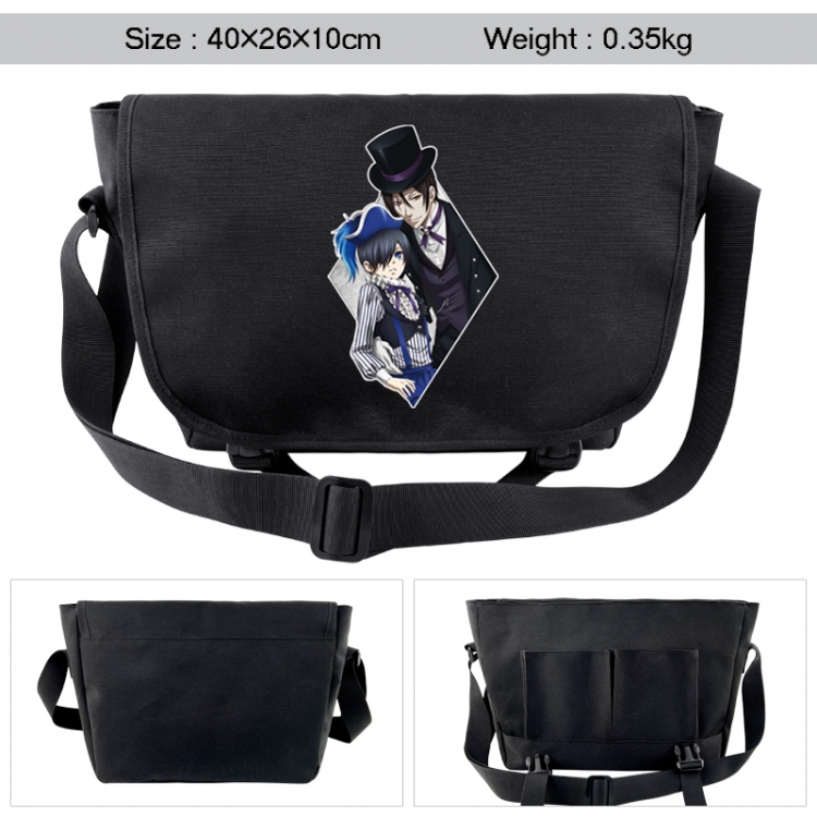 Kuroshitsuji  Anime black double button waterproof single shoulder crossbody bag 40x26x10cm