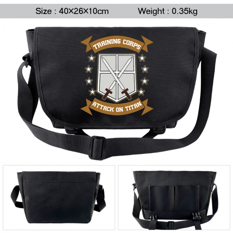 Shingeki no Kyojin Anime black double button waterproof single shoulder crossbody bag 40x26x10cm