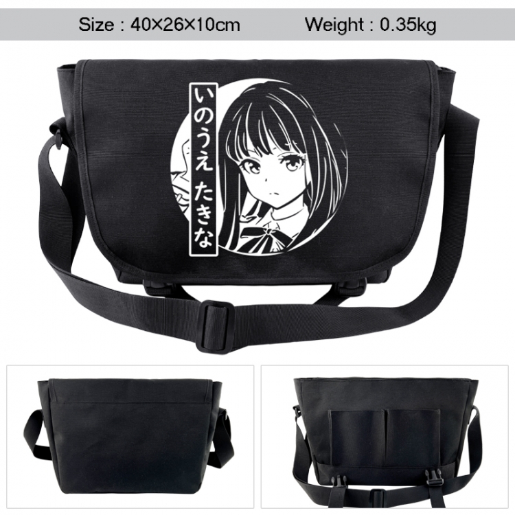 Lycoris Recoil Anime black double button waterproof single shoulder crossbody bag 40x26x10cm