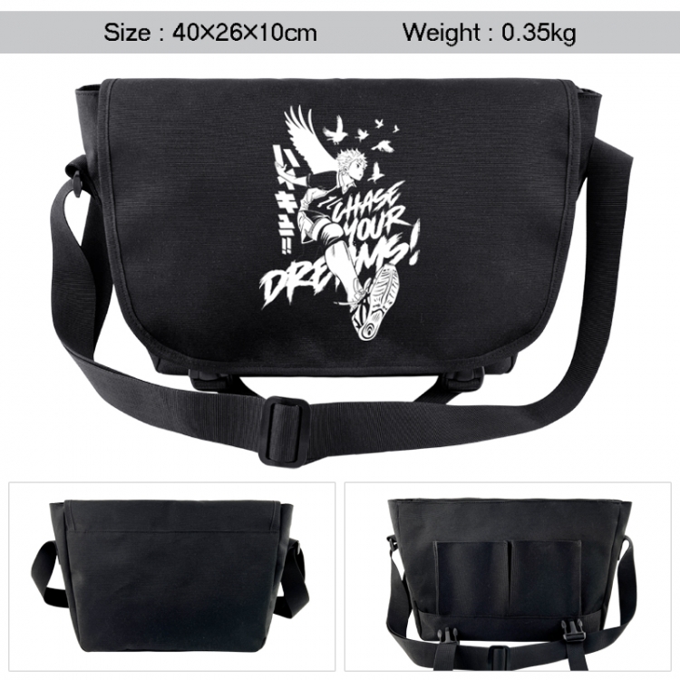 Haikyuu!! Anime black double button waterproof single shoulder crossbody bag 40x26x10cm