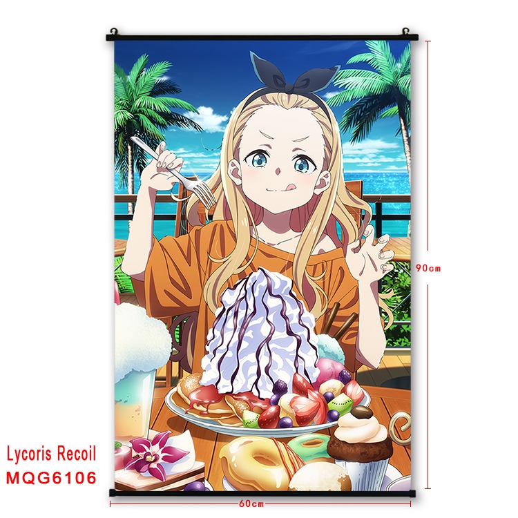 Lycoris Recoil Anime black Plastic rod Cloth painting Wall Scroll 60X90CM MQG-6106