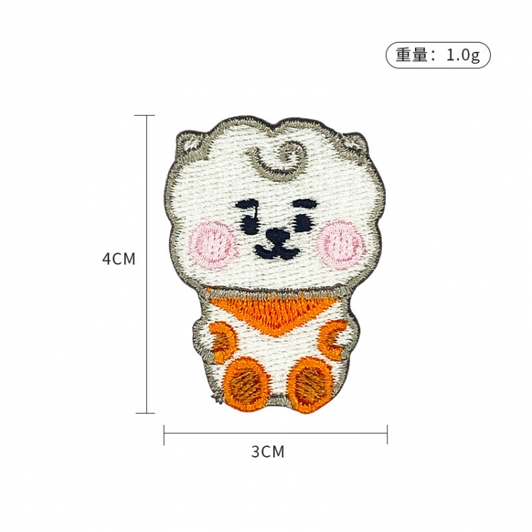 BTS Cartoon embroidery fabric with self-adhesive sticker price for 5 pcs