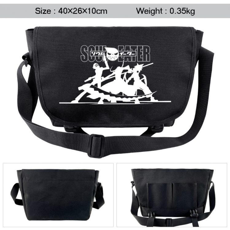 Soul Eater Anime black double button waterproof single shoulder crossbody bag 40x26x10cm