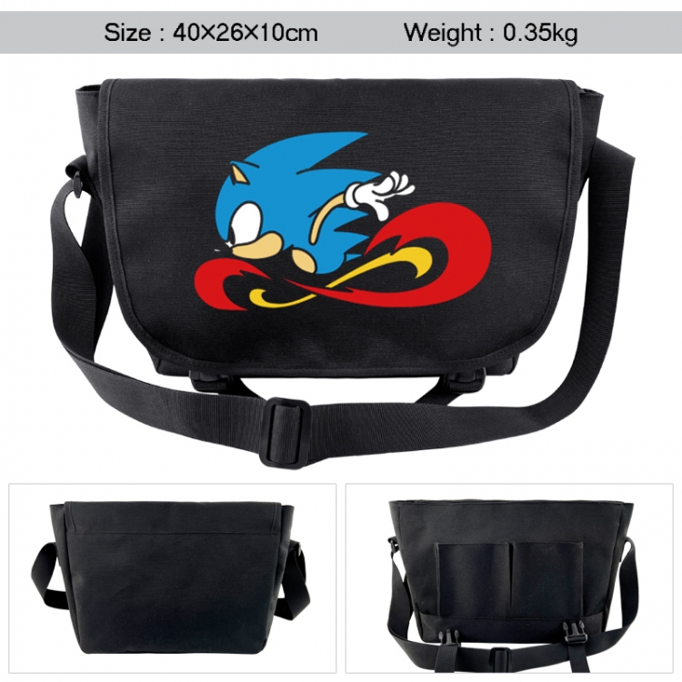 Sonic the Hedgehog Anime black double button waterproof single shoulder crossbody bag 40x26x10cm