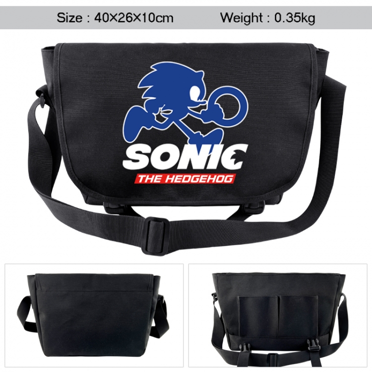 Sonic the Hedgehog Anime black double button waterproof single shoulder crossbody bag 40x26x10cm