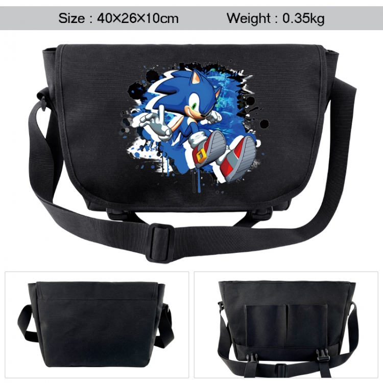 Sonic the Hedgehog Anime black double button waterproof single shoulder crossbody bag 40x26x10cm
