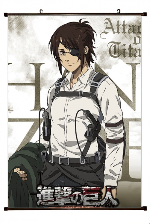 Shingeki no Kyojin Anime black Plastic rod Cloth painting Wall Scroll 60X90CM J12-366