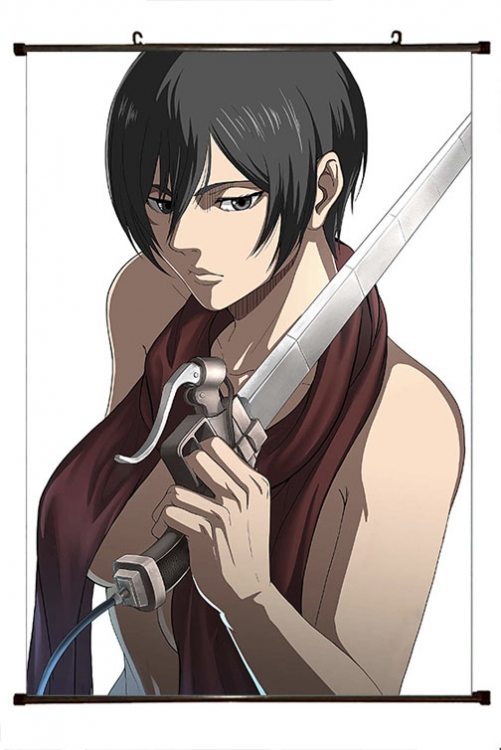 Shingeki no Kyojin Anime black Plastic rod Cloth painting Wall Scroll 60X90CM J12-390