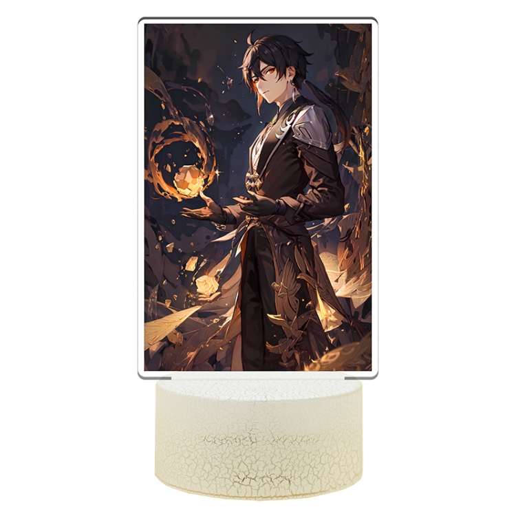 Genshin Impact Zhongli  Acrylic Night Light 16 Color-changing USB Interface Box Set 19X7X4CM white base