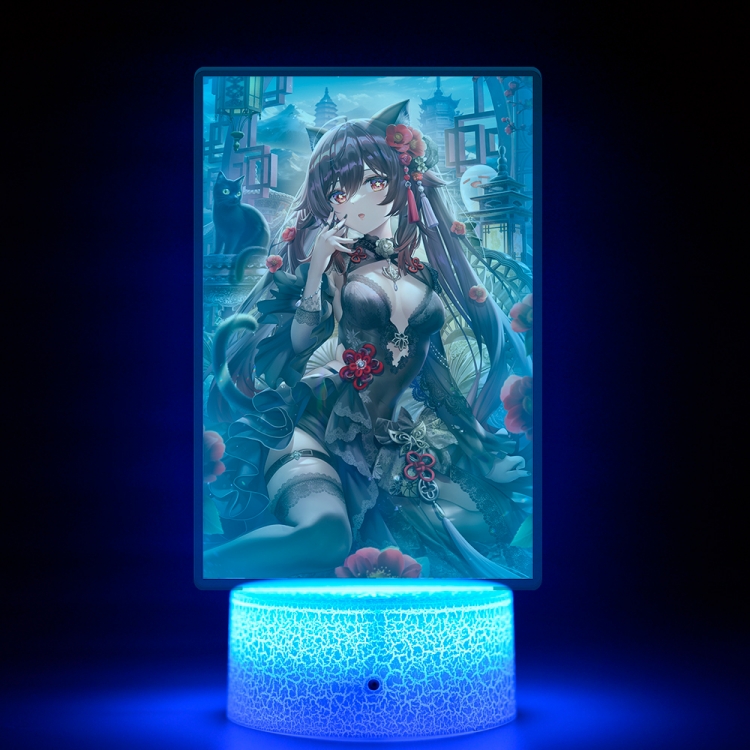 Genshin Impact Acrylic Night Light 16 Color-changing USB Interface Box Set 19X7X4CM white base