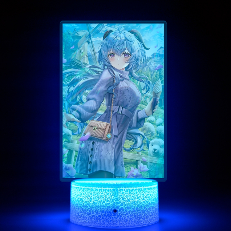 Genshin Impact Acrylic Night Light 16 Color-changing USB Interface Box Set 19X7X4CM white base