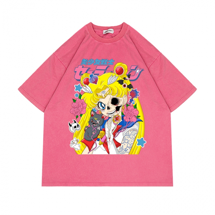 sailormoon Anime Surrounding Direct Spray Technology Colorful Wash Short Sleeve T-shirt from S to 2XL