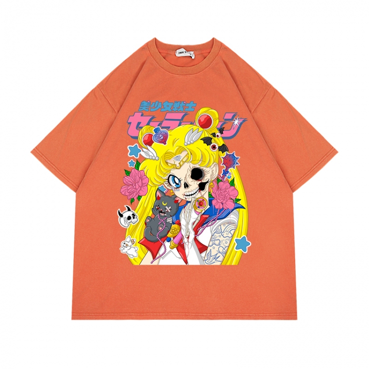 sailormoon Anime Surrounding Direct Spray Technology Colorful Wash Short Sleeve T-shirt from S to 2XL