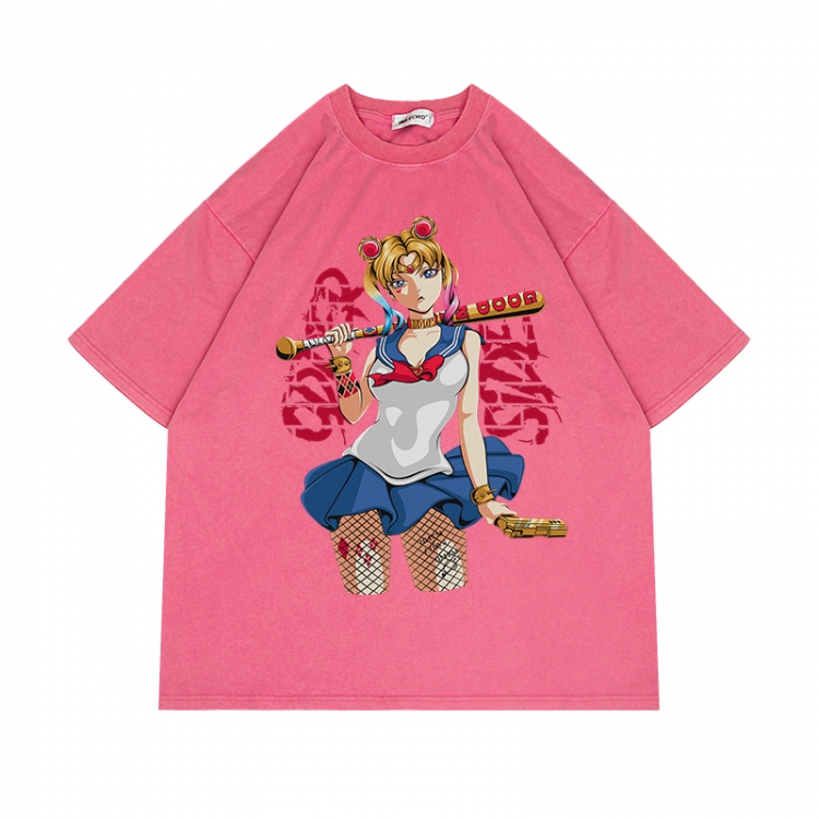 sailormoon Anime Surrounding Direct Spray Technology Colorful Wash Short Sleeve T-shirt from S to 2XL