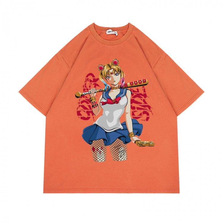 sailormoon Anime Surrounding Direct Spray Technology Colorful Wash Short Sleeve T-shirt from S to 2XL